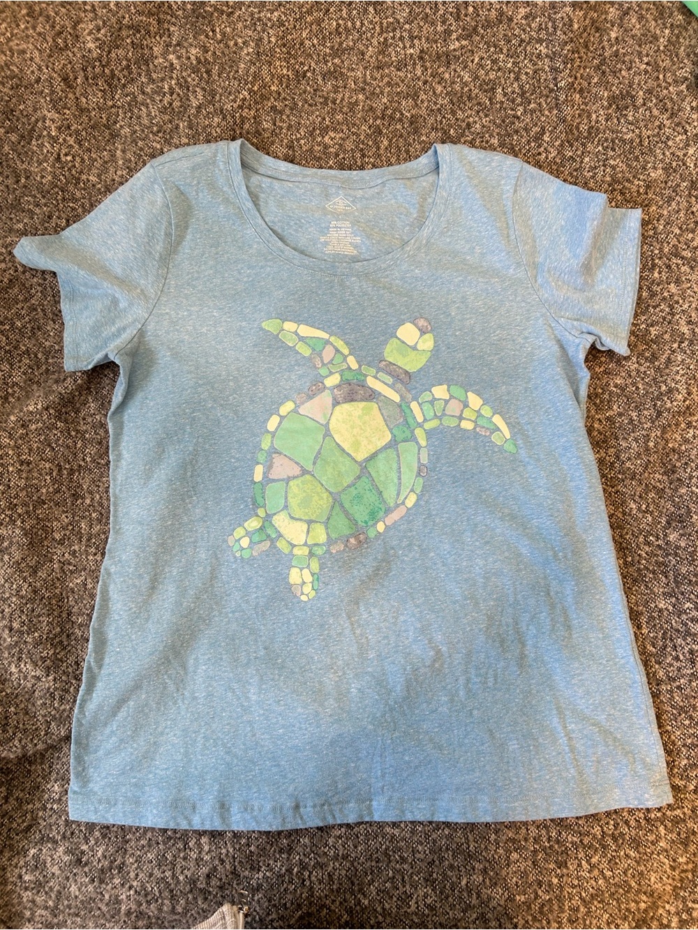 St. John's Bay Light Blue Women's Short-Sleeve Tee with Turtle Graphic